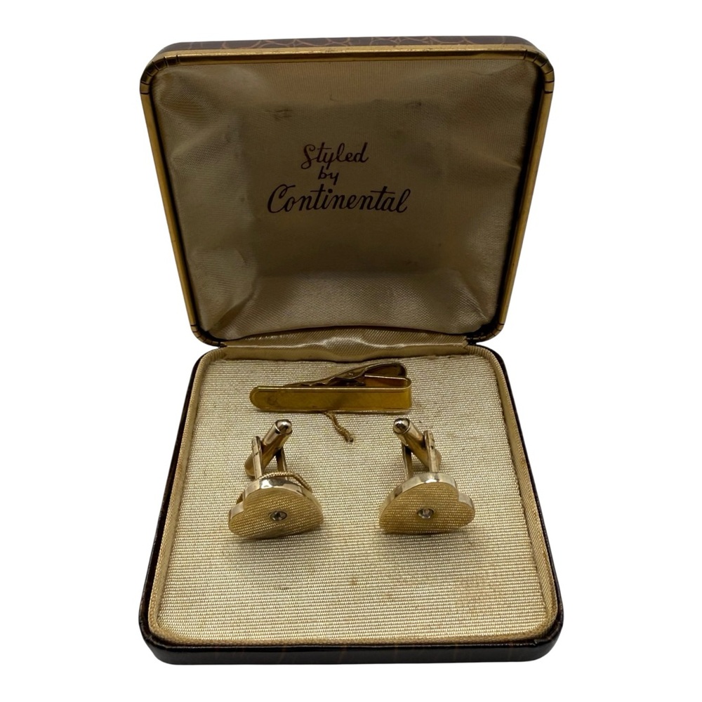 Vintage Mid Century 12K Gold Filled Cufflinks & Tie Bar Set & Original Box